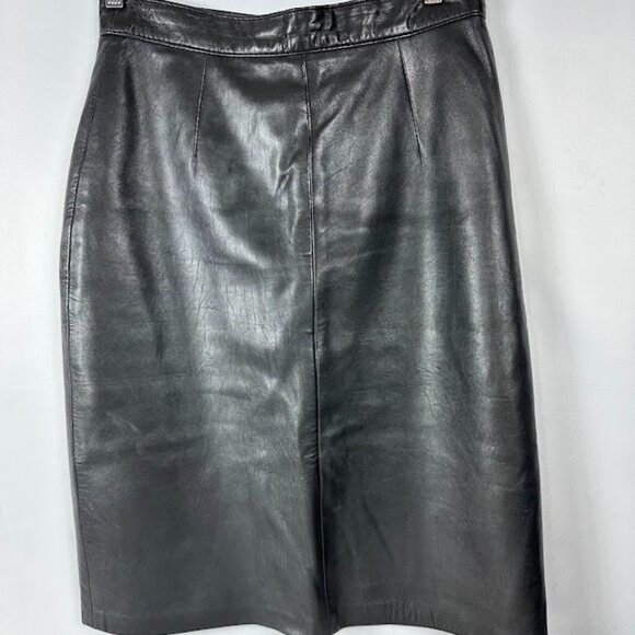 Old Mill Vintage Black Leather Skirt Size 14. Made in Canada - Picture 1 of 8